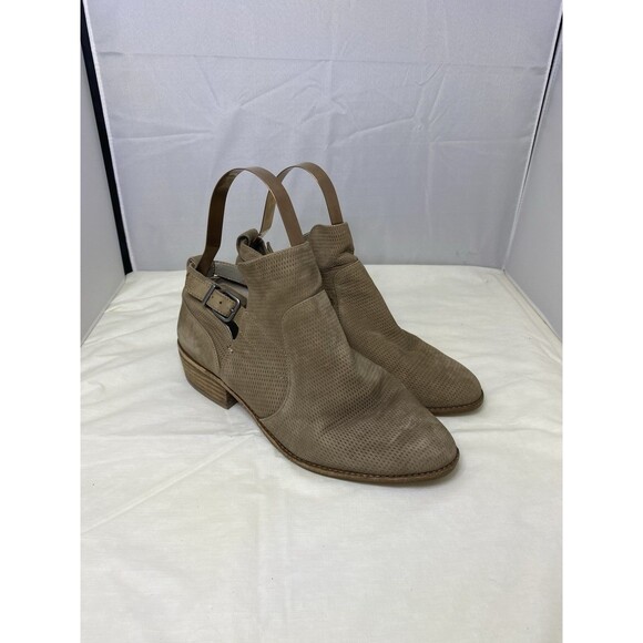 Gianni Bini Shoes - Gianni Bini Boots Womens 8M Tan Suede Leather Slip On Ankle Bootie w Buckles